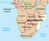 Localização de Moçambique, no sul da África